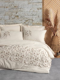 L'essentiel linge de maison Hemera Juego Funda Edredón Doble 200x220cm 75% Algodón 25% Lino Beige y Marrón